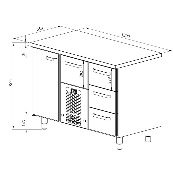 Kylbänk VLE 1214 | 4 lådor + 1 skåp (2)