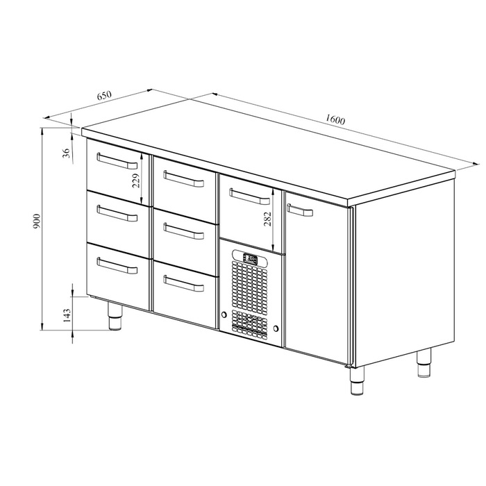Kylbänk VLE 1617 | 7 lådor + 1 skåp (2)