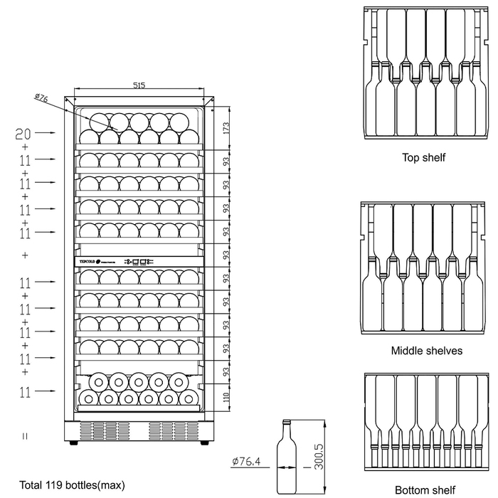 Vinkyl TFW300-2F | 2 zoner | 119 flaskor (6)