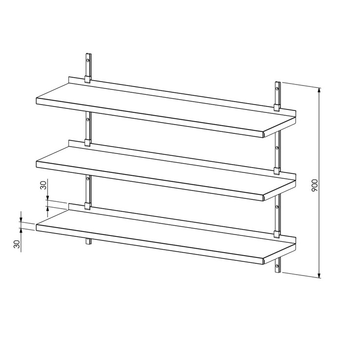 Rostfri vägghylla SR 3TP | 1600x300mm (2)