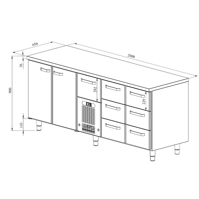 Kylbänk VLE 2027 | 7 lådor + skåp  (2)